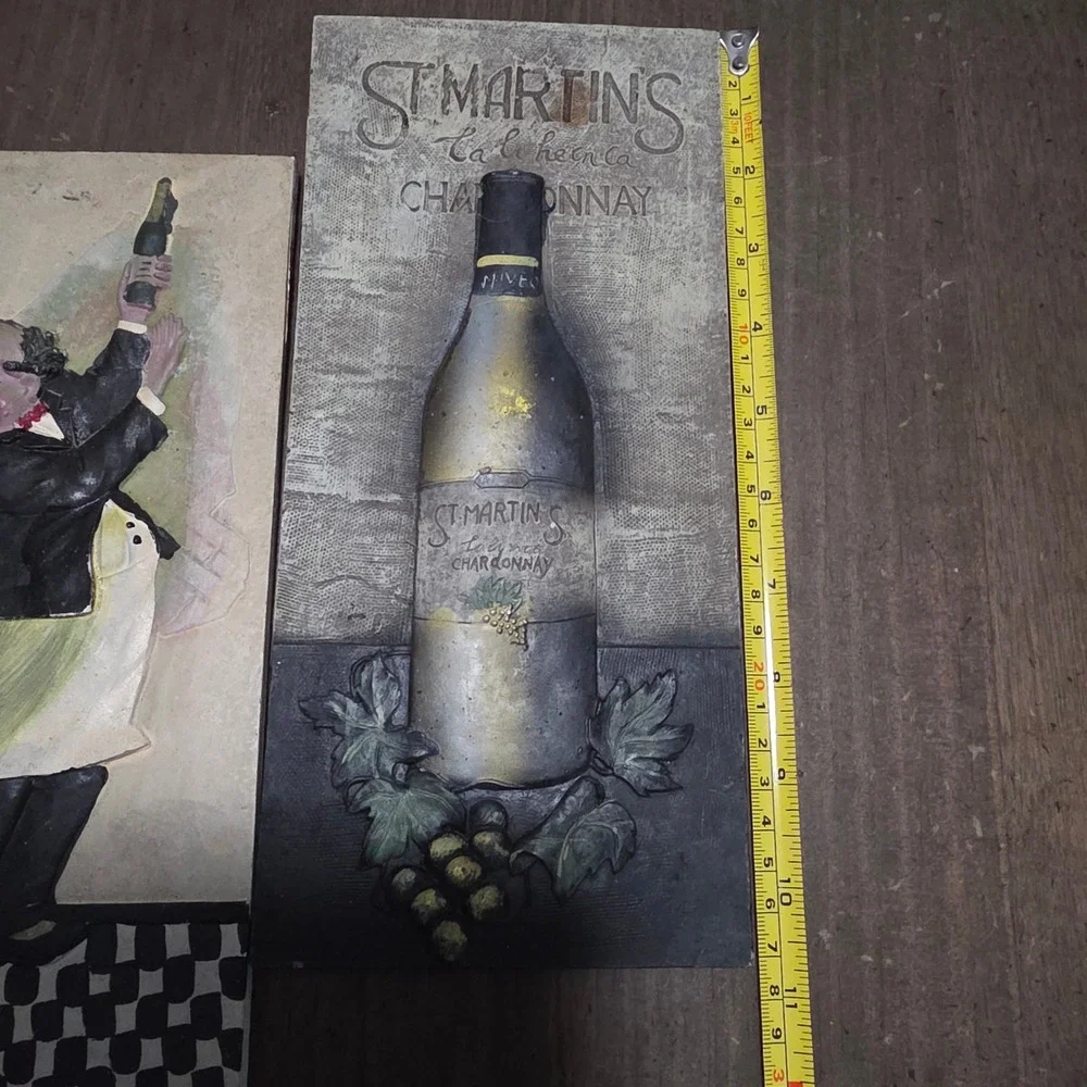 Unbranded 3D Wine Wall Plaque Set 3pc Multicolor Good Relief Waiter Chardonnay